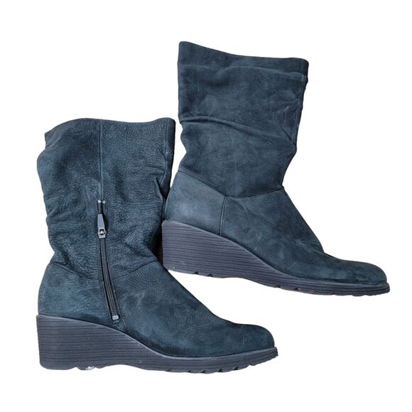 Dansko Cassy Suede Wedge Women's Size 40 10 9 Black Round Closed Toe High Boots - Picture 1 of 5